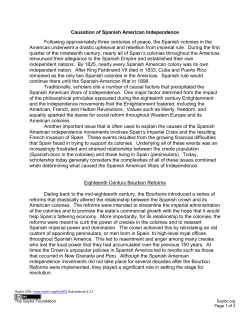Causation of Spanish American Independence Following