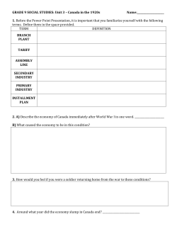 GRADE 9 SOCIAL STUDIES: Unit 3 &ndash; Canada in the 1920s Name: 1