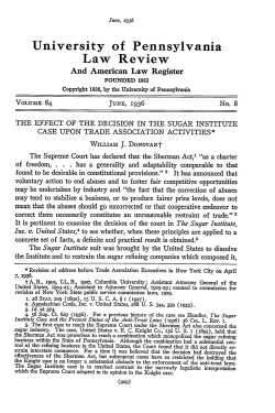 The Effect of the Decision in the Sugar Institute Case Upon Trade