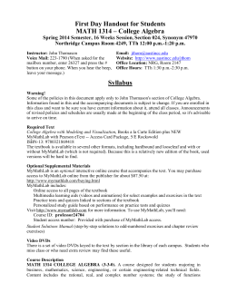 First Day Handout for Students MATH 1314 &ndash; College Algebra