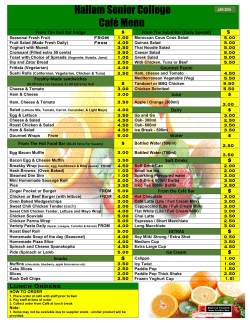 Hallam Senior College Caf&eacute; Menu