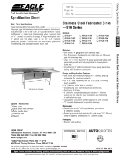 Stainless Steel Fabricated Sinks &mdash;S16 Series