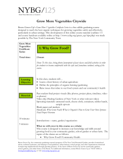 Class Outline 1: Why Grow Food?