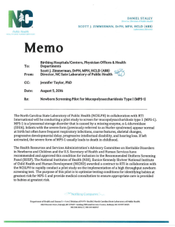 Newborn Screening Pilot for Mucopolysaccharidosis Type I (MPS-1)