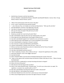 Macbeth Final Exam STUDY GUIDE English IV Honors