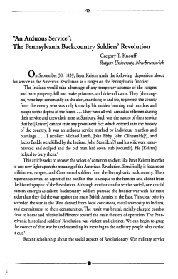 "An Arduous Service": The Pennsylvania Backcountry Soldiers