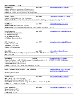 Date: September 27, 2016 Greg Brown ext 4213 gbrown@fernridge