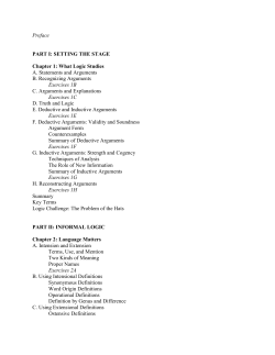 Preface PART I: SETTING THE STAGE Chapter 1: What Logic