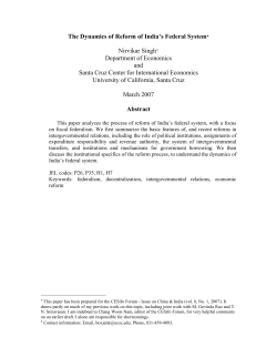 The Dynamics of Reform of India`s Federal System