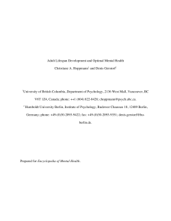 Adult Lifespan Development and Optimal Mental Health Christiane