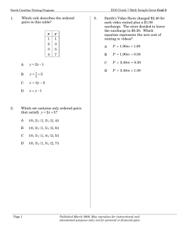 1. Which rule describes the ordered pairs in this table? x 1 2 3 4 y 1
