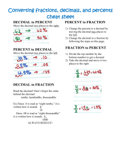 Fractions, decimals, and percents cheat sheet