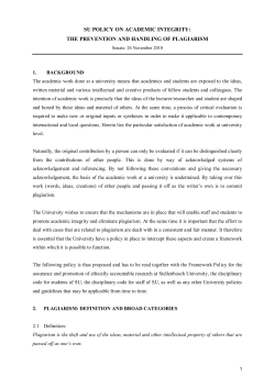 Plagiarism Policy - Stellenbosch University