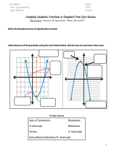 Graphing Quadratic Functions in Standard Form Quiz Review