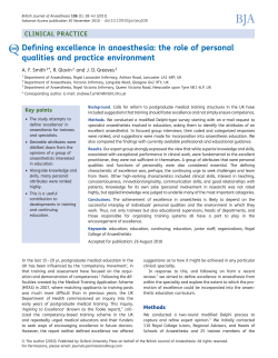 Defining excellence in anaesthesia: the role of personal qualities