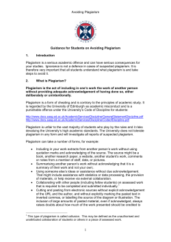 Avoiding Plagiarism Guidance for Students on Avoiding Plagiarism
