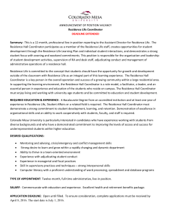 ANNOUNCEMENT OF POSITION VACANCY Residence Life