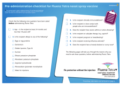 Pre-administration checklist for Fluenz Tetra nasal spray vaccine