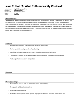 Level 2: Unit 2: What Influences My Choices?