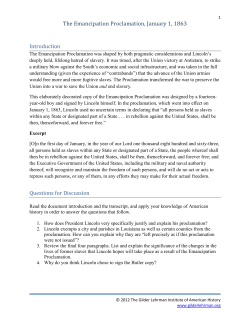The Emancipation Proclamation, January 1, 1863 Introduction