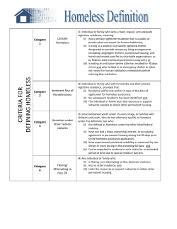 CRITERIA FOR DEFINING HOMELESS
