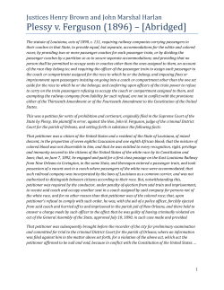 Plessy v. Ferguson (1896) &ndash; [Abridged]