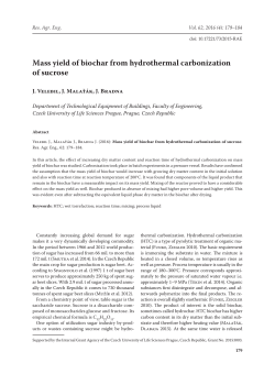 Mass yield of biochar from hydrothermal carbonization of sucrose