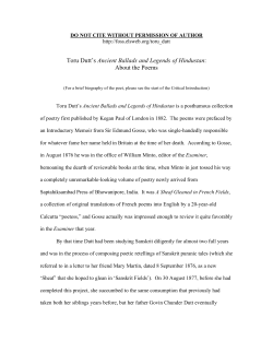Toru Dutt`s Ancient Ballads and Legends of Hindustan: About the