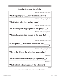 Reading Question Stem Strips - The Syracuse City School District