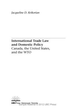 International Trade Law and Domestic Policy Canada
