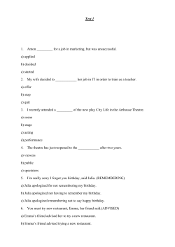 Test 1 1. Anton ______ for a job in marketing, but was unsuccessful