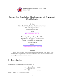 Identities Involving Reciprocals of Binomial Coefficients