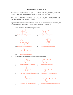 Chemistry 217, Problem Set 5 Recommended Problems from the