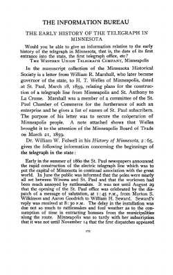 The early history of the telegraph in Minnesota / [AHB].
