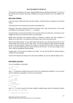 MATLAB HANDOUT FOR ME 210 This handout is prepared for the