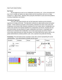 Dear Fourth Grade Families, Our Focus We are