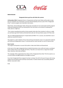 MEDIA RELEASE Designated drivers get free soft drinks this
