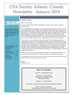CFA Society Atlantic Canada Newsletter - January 2016