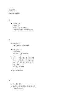 Chapter 6 Exercises page 74 1- &bull; -x + 3y = -3 3y = -3 +
