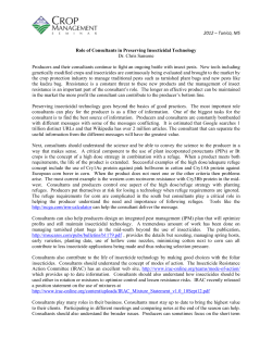 2012 &ndash; Tunica, MS Role of Consultants in Preserving Insecticidal