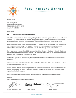 FNS Letter to Premier Clark re: Deregulating Shale Gas Development