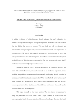 Smith and Rousseau, after Hume and Mandeville