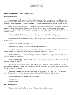 Matthew 25-14-30 Don`t waste your talents Prayer for illumination
