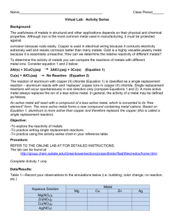 Name Class Period Virtual Lab: Activity Series Background: The