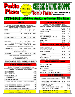 Deli Menu - Corona - Tom`s Farms Cheese and Wine Shoppe
