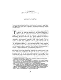 Already, Not Yet. - Journal for Cultural and Religious Theory