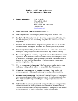 Reading and Writing Assignments for the Mathematics Classroom