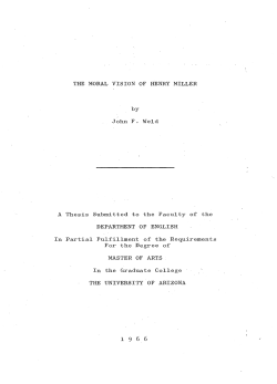 THE MORAL VISION OF HENRY MILLER by John F o Weld A