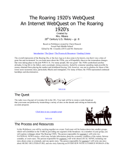 The Roaring 1920`s WebQuest An Internet WebQuest on The