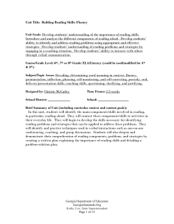 Unit Title: Building Reading Skills: Fluency Unit Goals: Develop